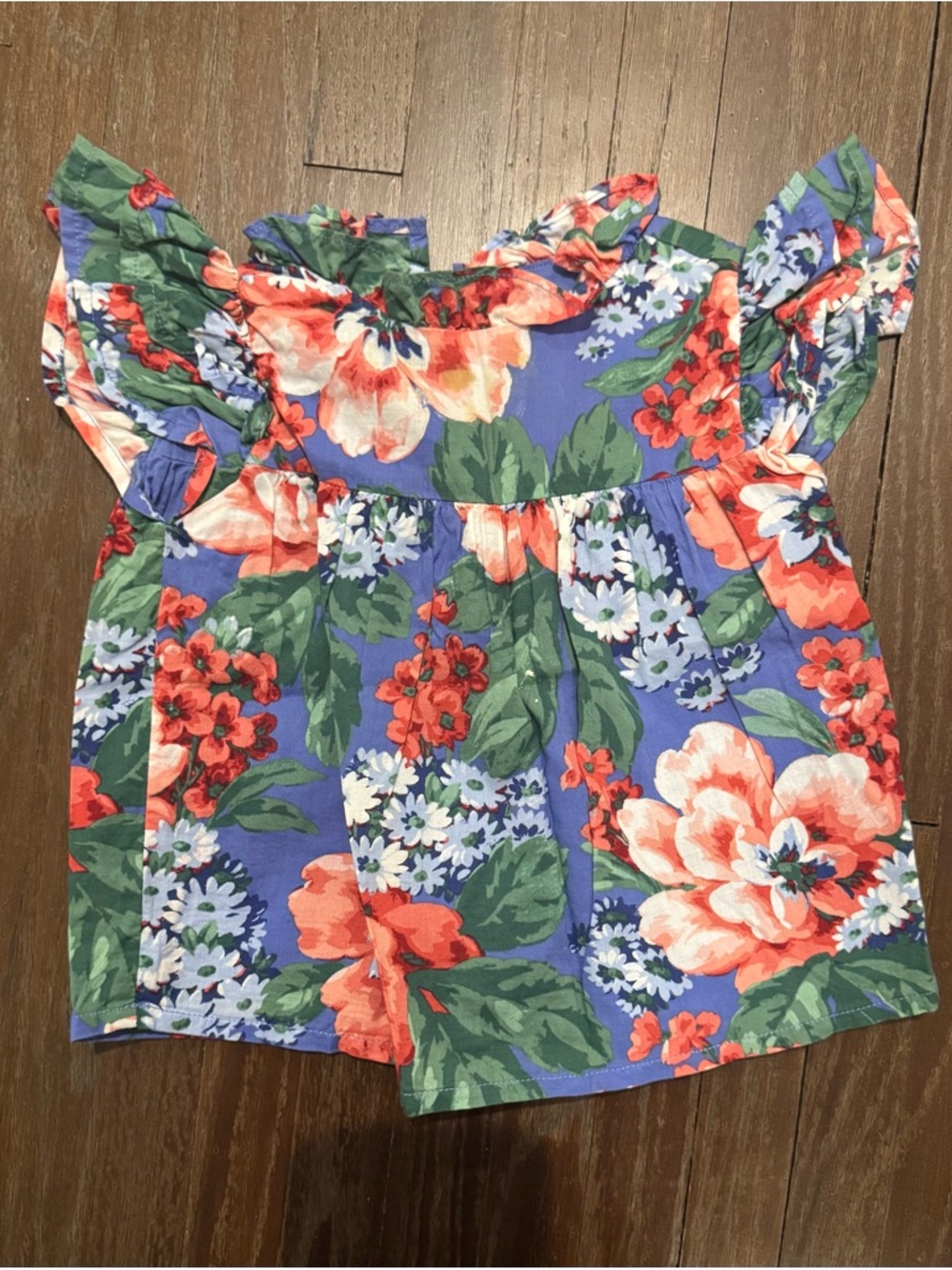 Janie and Jack Floral Ruffle Dress Top in Lavender with Coral and Green Accents